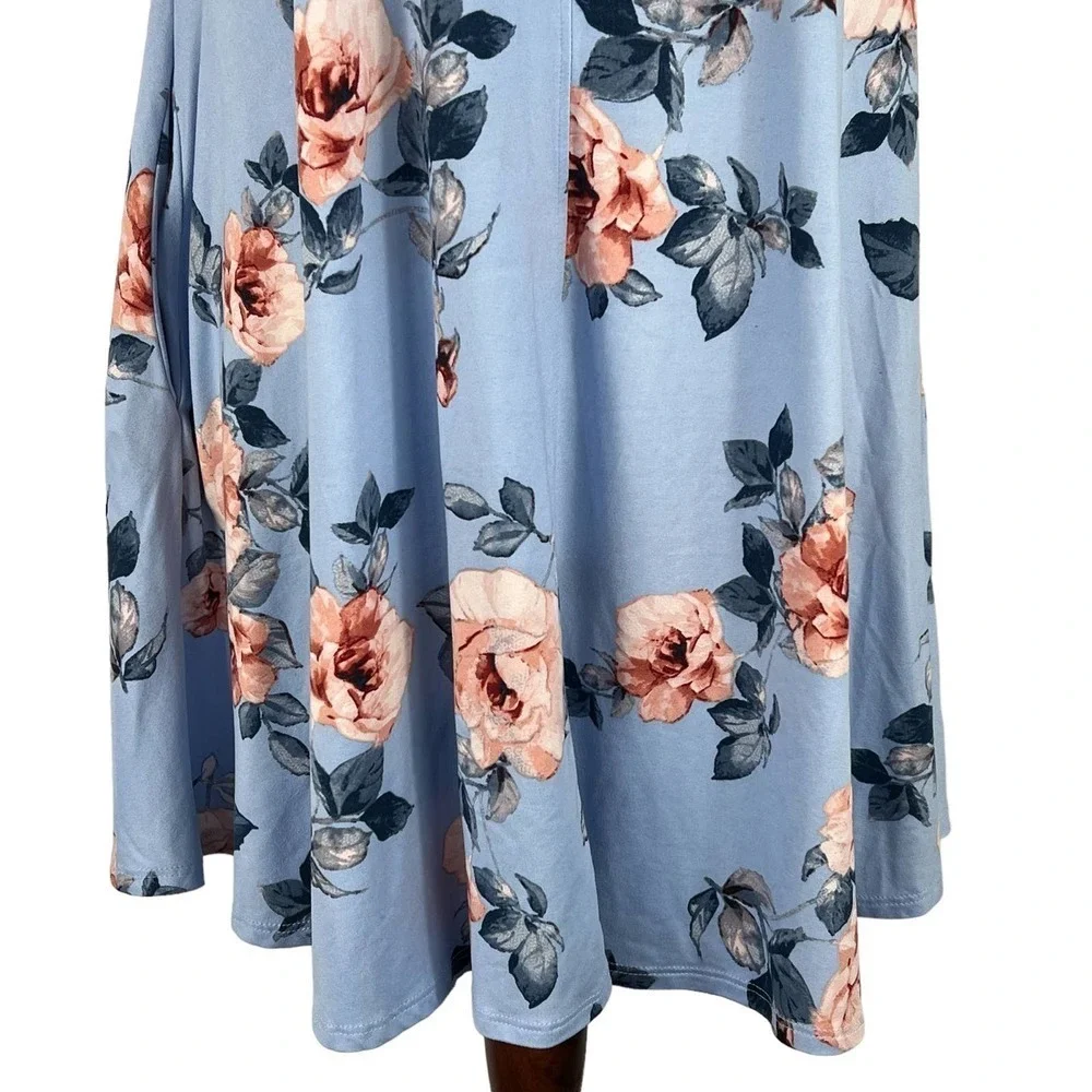 CES FEMME RAGLAN SHORT SLEEVE CREW NECK FLOWY‎ FLORAL DRESS BLUE MULTI SMALL EUC - Picture 3 of 12